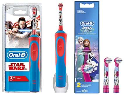 Oral-B Kids Electric Rechargeable Toothbrush Featuring Star Wars Characters & Oral-B Kids Electric Rechargeable Toothbrush Heads Replacement Refills Featuring Disney Frozen Characters (Pack of 2)