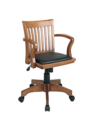 Office Star Deluxe Wood Bankers Desk Chair with Black Vinyl Padded Seat, Fruit Wood