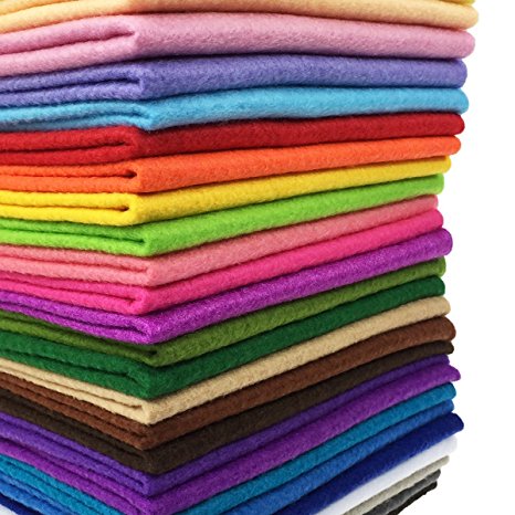 28pcs Thick 1.4mm Soft Felt Fabric Sheet Assorted Color Felt Pack DIY Craft Sewing Squares Nonwoven Patchwork (25x25cm)