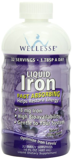 WELLESSE Liquid Mineral Supplement Iron Natural Berry  16 Ounce