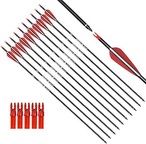 Archery Carbon Arrow Hunting Target Practice Arrows 26 28 30 Inch with Removable Tips for Compound & Recurve Bow 500 Spine 6PCS 12PCS