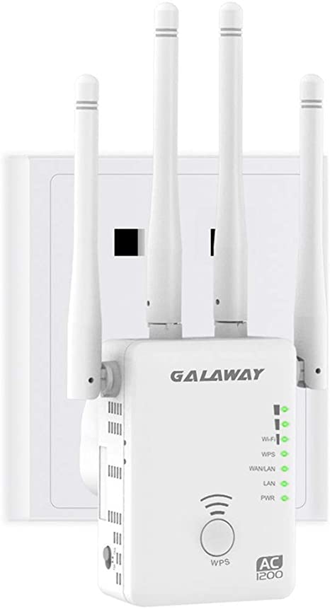 GALAWAY G1200 WiFi Extender, 1200Mbps WiFi Range Extender with 4 External Antennas 2.4GHz 5GHz Dual Band Mini Wireless Signal Repeater