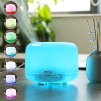 EShing 500ML Aromatherapy Essential Oil Diffuser Portable Ultrasonic Cool Mist Aroma Humidifier with 4 Timer Settings 7 LED Color Changing Lamps and Waterless Auto Shut-off Function for Yoga Office Bedroom Baby Room