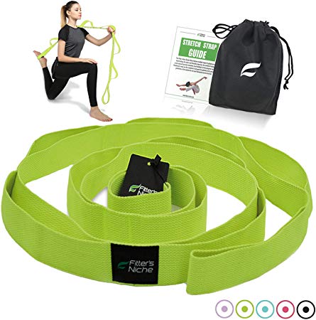 fitter's niche Yoga Stretch Strap, Non Elastic Exercise Band with 10 Loops Adjustable for Stretching Rehabilitation Flexibility Hamstring Physical Therapy Recovery, Free Carry Bag and Workout Guide