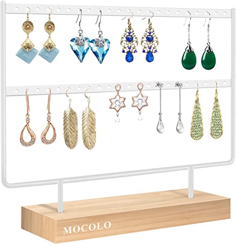 Mocolo Earring Organizer Stand, Earring Display Stand, Earring Holder for Hanging Earrings(44 Holes & 2 Layers)