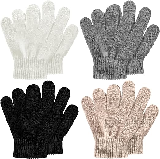 SATINIOR 4 Pieces Kids Winter Gloves Knit Stretchy Winter Gloves Children Warm Gloves Baby Gloves for Boys Girls Cold Weather(Black, White, Khaki, Grey)