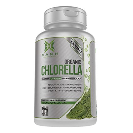 Xanh Organic Chlorella Tablets with Growth Factor | 1200mg Green Superfood Algae Supplement | Iron Protein Pills for Immune, Blood Pressure, Cholesterol, Detox, Energy Support - 180 Veggie Capsules
