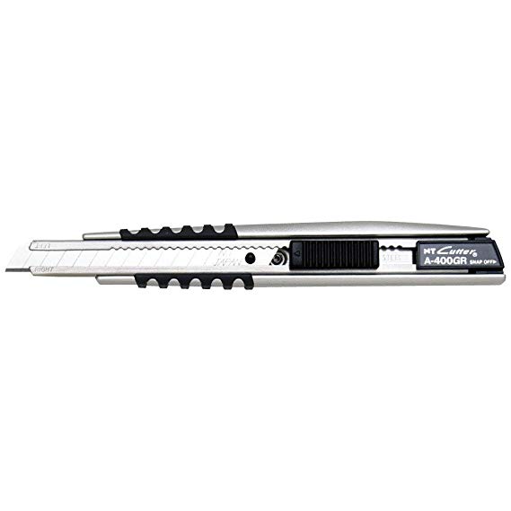 NT CUTTER Aluminum Die-Cast Cushioned Grip Auto-Lock Utility Knife, 9mm, Black (A-400GRP-BK