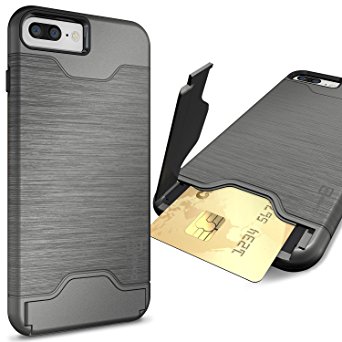 iPhone 7 Plus Credit Card Case, CoverON® [SecureCard Series] Slim Fit Protective Hard Hybrid Cover with Credit Card Slot and Kickstand Phone Case for Apple iPhone 7 Plus (5.5) - Gunmetal Grey