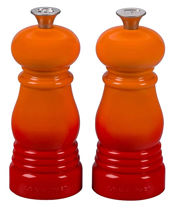 Le Creuset of America Petite Salt and Pepper Mill Set, 5" x 2", Flame