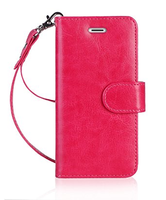 iPhone 7 Case, FYY [RFID Blocking wallet] 100% Handmade Wallet Case Stand Cover Credit Card Protector for iPhone 7 Magenta