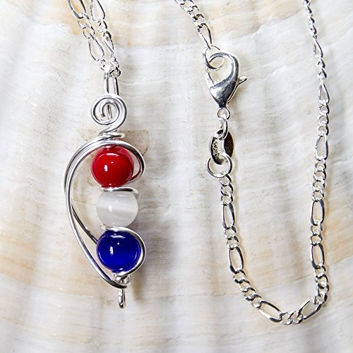 Red White and Blue US Flag Patriotic Handmade Necklace 20" Sterling Silver Chain