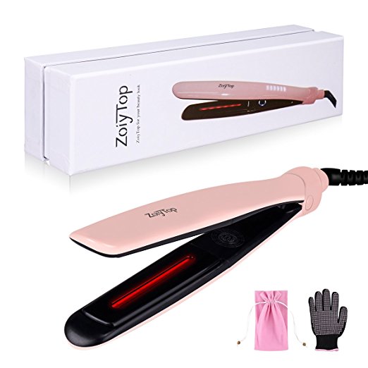 ZoiyTop Professional Ceramic Hair Straightener, Flat Iron 1 Inch with Infrared Technology, Less damage , Dual Voltage AUTO shut