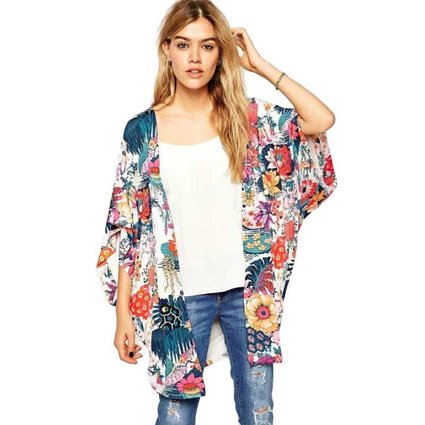 Sunward Flower Chiffon Shawl Kimono Cardigan Coats Jackets Cover up Blouse Tops