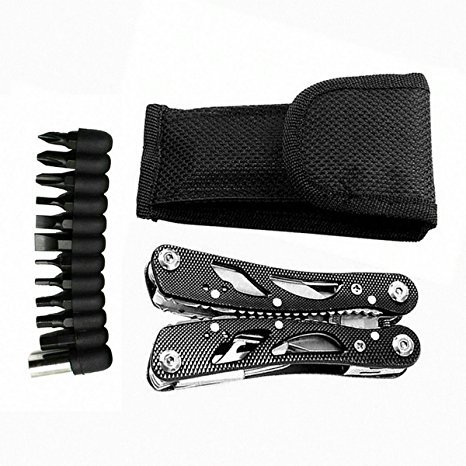 Multitool Pliers Repair Pocket Knife Fold Screwdriver set Hand Multi Tools Mini Folding Pocket Portable Multipurpose tools for Fishing, Survival, Camping, Hunting and Hiking by AniiKiss (Black)