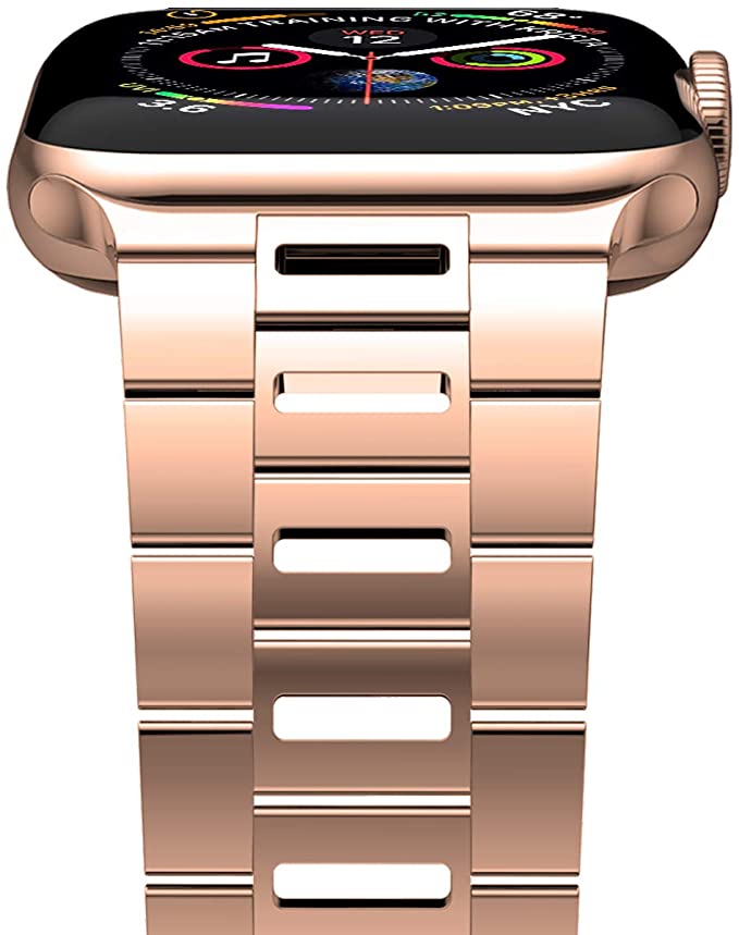 [New Version] iiteeology Compatible with iWatch Band 40mm 38mm, Ultra Thin Breathable Stainless Steel Band Strap Compatible with Apple Watch Series 5/4/3 Women (40mm/38mm Series 5/4/3 New Rose Gold)