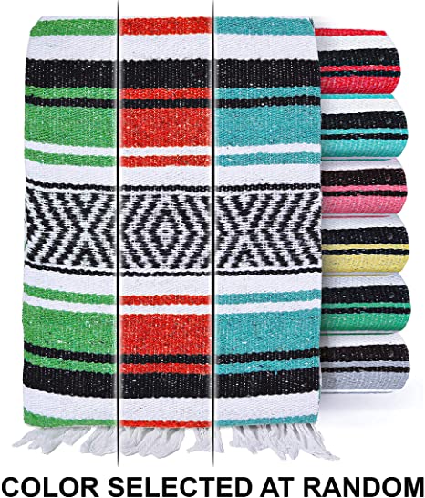 El Paso Designs Mexican Yoga Blanket Colorful 51in x 74in Studio Mexican Falsa Blanket Ideal for Yoga, Camping, Picnic, Beach Blanket, Bedding, Home Decor Soft Woven (Random Color Del Mar)