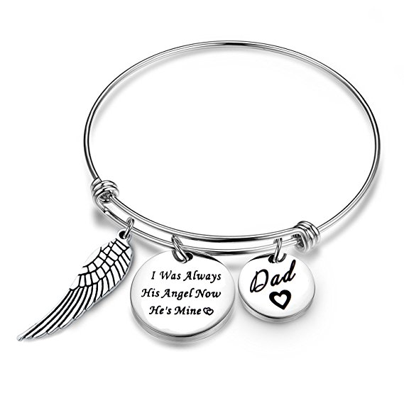 Ensianth I Was Always His Angel Now He's Mine Dad Expendable Pendant Bangle with Angel Wing