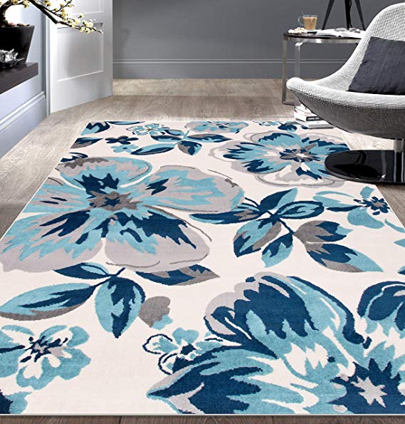 Rugshop Modern Floral Area Rug, 9' x 12', Turquoise