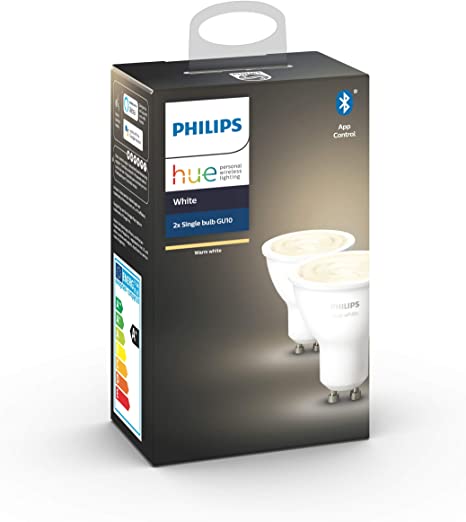 Philips Hue White Smart Spotlight Twin Pack LED [GU10 Spot] with Bluetooth, Works with Alexa and Google Assistant