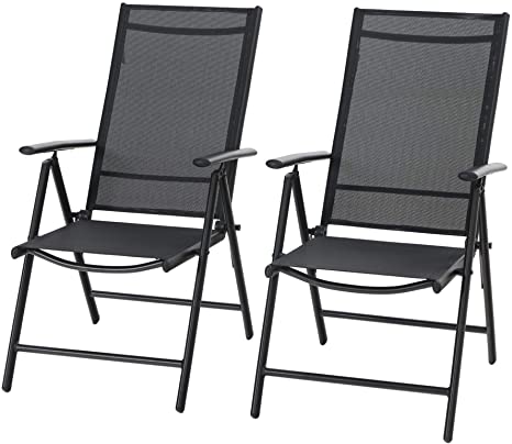 Sophia & William Patio Foldable Dining Chairs Set of 2, Outdoor Folding Sling Chairs 7 Levels Adjustable, High Back Portable Chairs for Porch, Poolside, Patio, Garden, Balcony, Backyard, Black