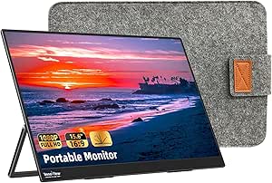 InnoView 15.6 Inch Portable Monitor & Protective Bag, FHD 1080P IPS HDR Travel Monitor with Stand, Match Felt Sleeve Professional Envelope Storage Bag