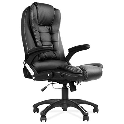 MIERES Reclining Office Leather Computer Desk Executive Chair Adjustable Thick High Back-Black