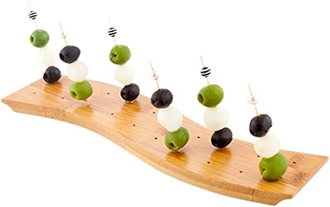 12-in Curved Bamboo Food Skewer Holder: Perfect for Cocktail Parties and Catering Events – Biodegradable and Eco-Friendly Pick Stand and Food Display – 20-Holes – 1-CT – Restaurantware