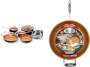 Gotham Steel 10 Piece Pots and Pans Set Nonstick Cookware Set with Ultra Nonstick Ceramic Coating & Gotham Steel Non Stick Frying Pan, 12.5” Ceramic Frying Pan Nonstick, Long Lasting Nonstick Cooking