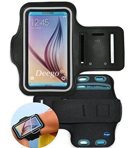 Galaxy S5, Galaxy S6,galaxy S6 Edge Sport Armband , Nancy's Shop Easy Fitting Sports Universal Running Armband with Build in Screen Protect Case Cover Running Band Stylish Reflective Walking Exercise Mount Sports Universal Armband Case  Key Holder Slot for Samsung Galaxy S 5 , Samsung Galaxy S6,samsung Galaxy S 6 Edge (Black)