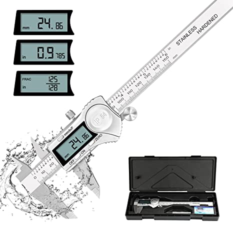 Digital Calipers 6 Inches, POWERGIANT Caliper Measuring Tool, Electronic Micrometer with IP54 Waterproof, Inch/Metric/Fraction Conversion,150mm with Large LCD, Stainless Steel