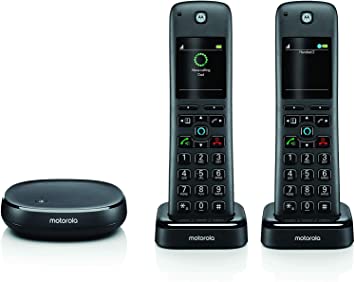 Motorola AXH02 Smart Wireless Home Telephone System with Alexa Built-in and Speaker Phone – 2 Cordless Phone Handsets Included