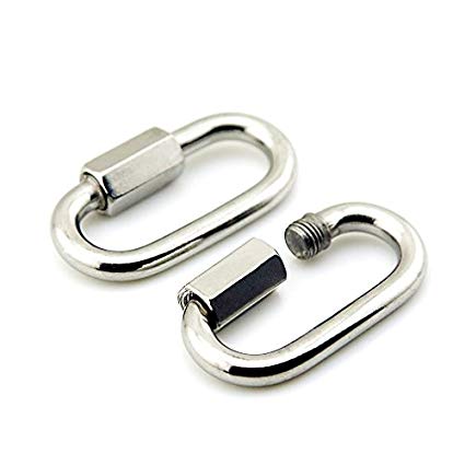 Yasorn 2-Pack M8/0.32" Stainless Steel D Shape Locking Carabiner Quick Link Chain Connector Keychain Buckle