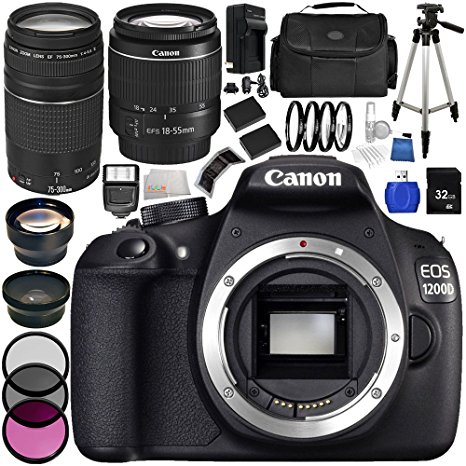 Canon EOS 1200D Camera with EF-S 18-55mm III Lens   Canon EF 75-300mm f/4-5.6 III Lens   22PC Bundle 32GB Accessory Kit