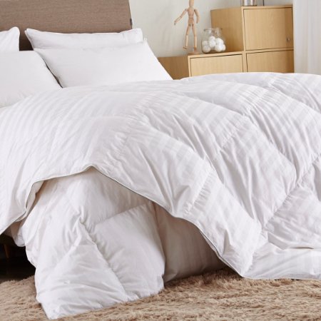 Puredown White Down Comforter-Twin/Twin XL-Cotton Shell 500TC-Stripe White