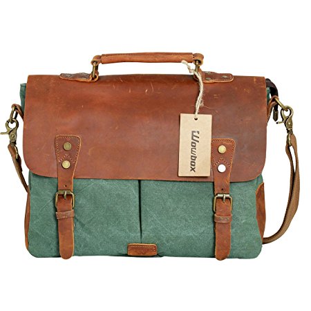 Satchel Men Messenger Leather Bag for laptop up to 14 inch Wowbox Green