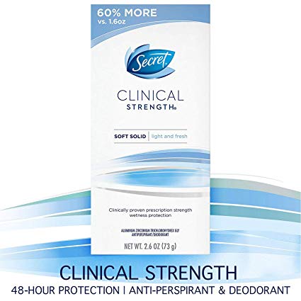 Secret Antiperspirant and Deodorant for Women, Clinical Strength Soft Solid, Light and Fresh, 2.6 Oz