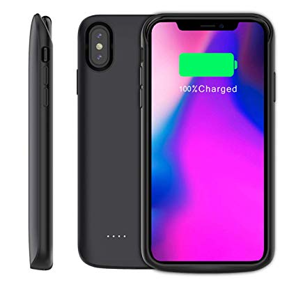 Compatible iPhone Xs Max Battery Case, 6000mAh Extended Battery Rechargeable Backup Fast Charging Case, Impact Resistant Power Bank Juice Full Edge Protection for iPhone Xs Max (Black)
