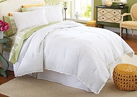 Dovedote 4 Piece Vintage Antique Country Comforter Set, Light Weight, King, Bright White