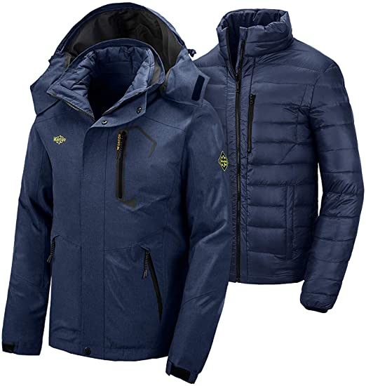 Wantdo Men's 3 in 1 Down Jacket Mountain Waterproof Ski Jacket Warm Winter Rain Coat