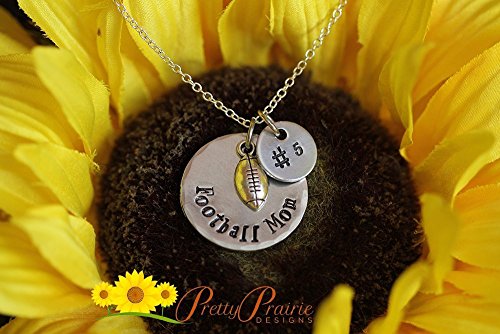 Football Charm and Jersey Number - Hand Stamped Football Mom Necklace - Great Gift for Coach, Team Mom or Year End Present - I Love Football - Handstamped Handmade Necklace
