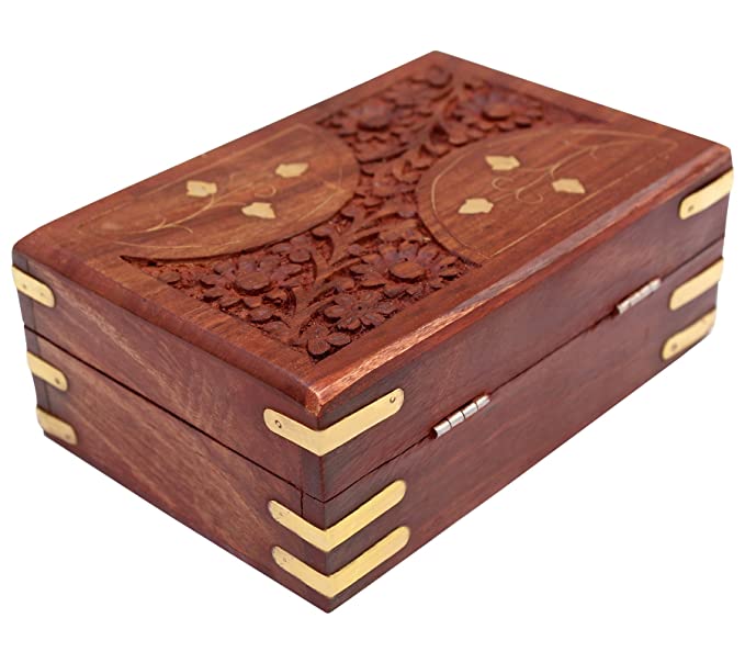 ITOS365 Handcrafted Wood Jewellery Box for Women Jewel Organizer Hand Carved Carvings Gift Items, 6 inches