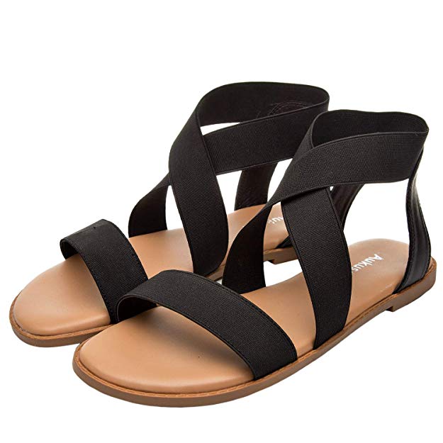 Women's Wide Width Flat Sandals - Open Toe One Band Ankle Strap Flexible Buckle Gladiator Casual Summer Shoes.