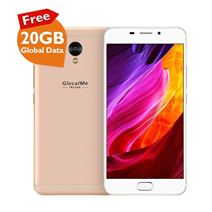 GlocalMe S1/G1701 Unlocked Smartphone with 20GB Global Data - SIM Free Roaming Free World Phone - 5.5” FHD, Dual-SIM, 64GB - Built in GlocalMe Connect APP Full Band Supported (GOLD)