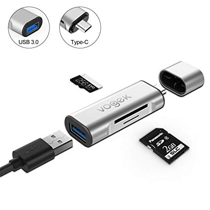 USB C Hub Card Reader, 2-in-1 USB Hub Adapter Type-C Card Reader for SDXC, SDHC, SD, MMC, RS-MMC, Micro SDXC, Micro SD, Micro SDHC Card, UHS-I Cards, OTG Adapter for MacBook, Samsung Galaxy S9 S8 S8
