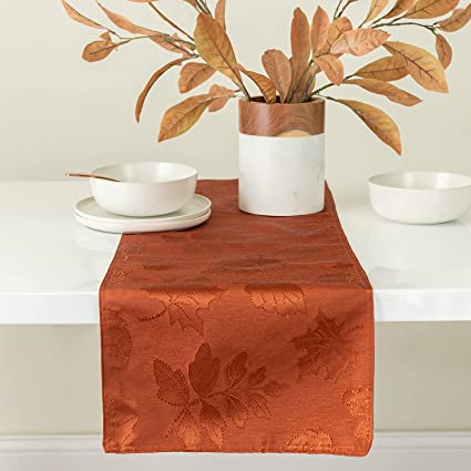 Benson Mills Harvest Legacy Damask Tablecloth (Rust, 13" x 72" Table Runner)