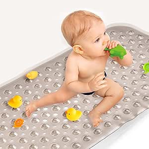 Sheepping Baby Bath Mat Non Slip Extra Long Bathtub Mat for Kids 40 X 16 Inch - Eco Friendly Bath Tub Mat with 200 Big Suction Cups,Machine Washable Shower Mat (Translucent Grey)