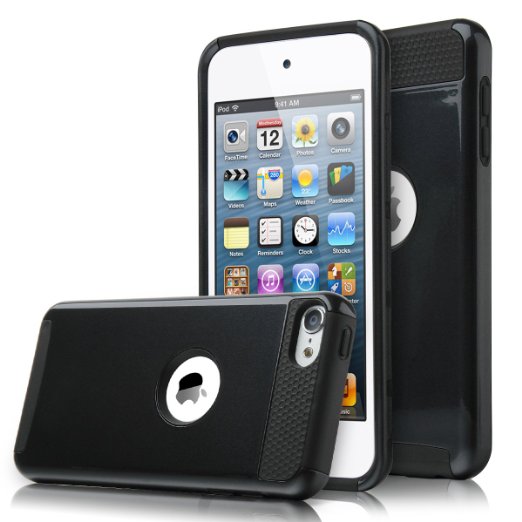 UALK Colorful Series 2-piece Style Hybrid Hard Case Cover for Apple iPod Touch 5 6th Generation Black