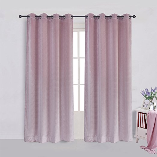 Super Soft Luxury Velvet Curtains Set of 2 Pink Flannel Blackout Drapes Grommet Draperies for Hotel 52Wx72L inch (2 panels) with Tiebacks