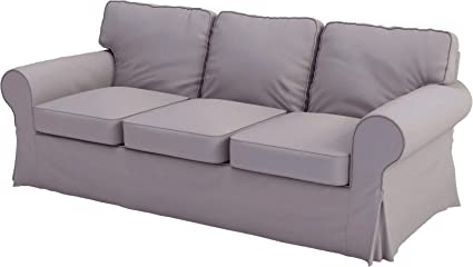 HomeTown Market Sofa Covers Custom Made Compatible for IKEA Ektorp 3 Seat Sofa Slipcovers (Polyester Flax Light Gray, Ektorp Sofa)